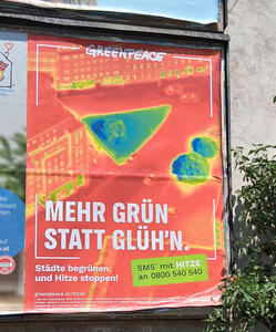 Infrared photo of Graz. „Mehr Grün statt Glüh’n. Städte begrünen und Hitze stoppen!“