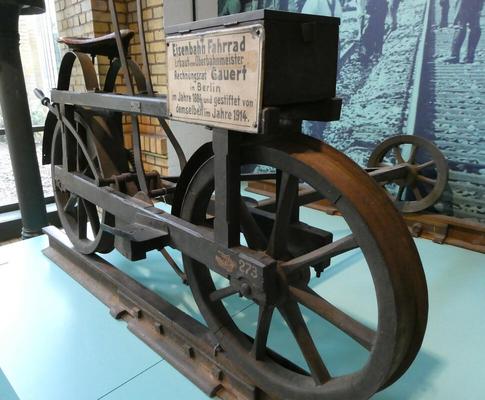 Bicycle designed to ride on rails; from 1914