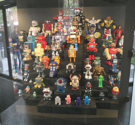 Display case of toy robots