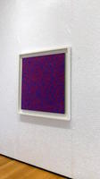 blue and red painting of 40000 random numbers on backdrop of bubble wrap