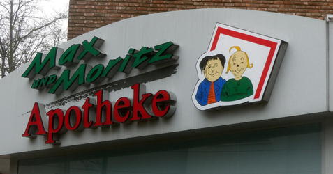 Max and Moritz were created by the famous author Wilhelm Busch signage max und moritz apotheke