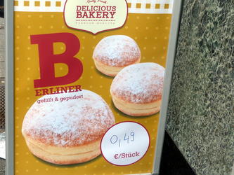 Berliner filled and powdered Berliner filled and powdered doughnuts; B on one line, “ERLINER” on next.
