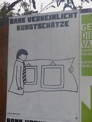 Bank hides art treasures Line drawing of man hiding canvases under coat