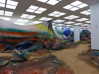 Colored dirt and curtains