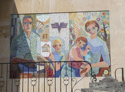 Mosaic of man, woman, and two children