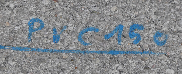 Blue paint on concrete: PVC 150