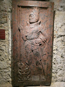 Carved knight holding spear