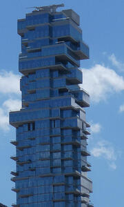 Skyscraper with floors at right angles to one another.