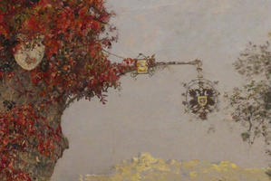 Closeup of flowers and street sign
