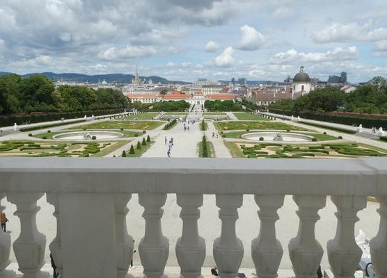 View of Schönbrunn grounds from a balcony.