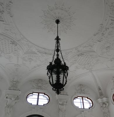 Wrought-iron chandelier with intricate design work