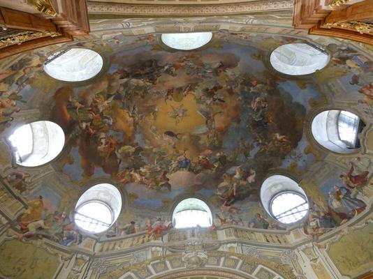Religious-themed painting on ceiling of library