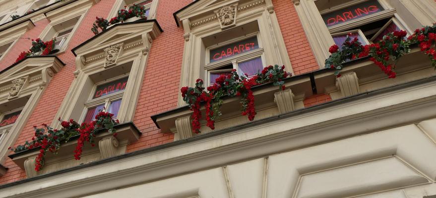 Balcony planters with red flowers