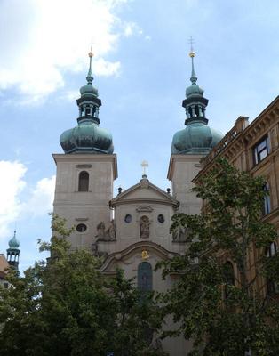 Church with two domed spires at side of central portion of church