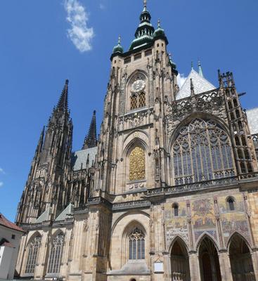 Front of large gothic cathedral