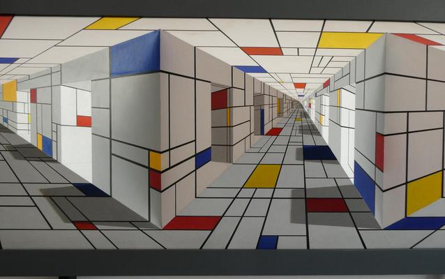 Mondrian-type painting with 3-D effect