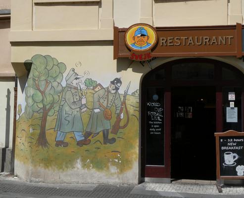 Restaurant with wall painting of Der Brave Soldat Schwejk